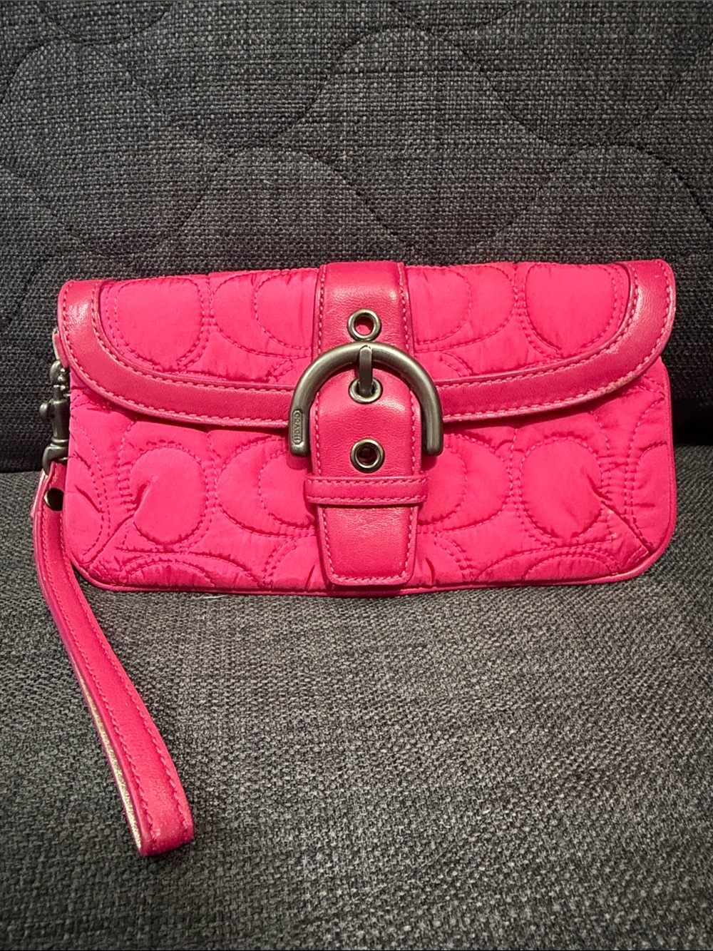 Coach Y2K Soho Quilted Signature Nylon Buckle Hot Pink Vintage Wristlet Clutch